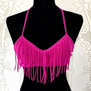 L.A. Hearts |  Hot Pink Fringed Bikini Top ( M )